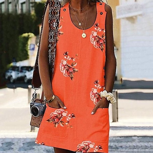 

Women's Yellow Orange Dress A Line Floral S M