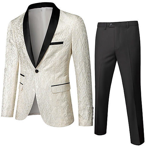

Men's Suits, Geometric Shawl Lapel Polyester Red / Blue / White