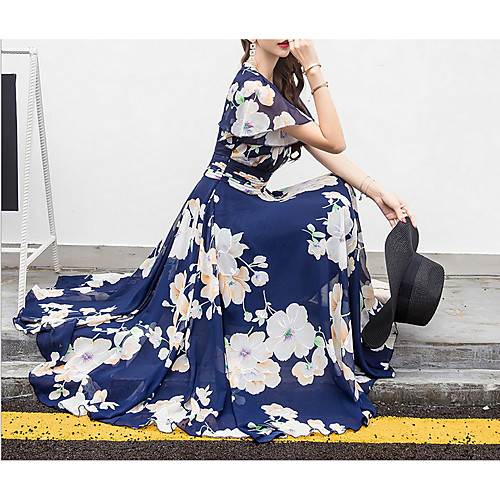 

Women's Fuchsia Royal Blue Dress Swing Floral M L