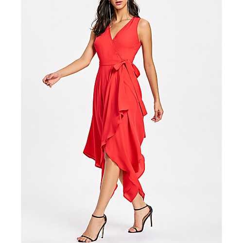 

Women's Red Dress Basic Spring & Summer Daily Trumpet / Mermaid Solid Color Lace up S M