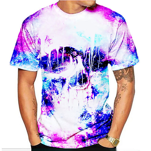 

Men's Plus Size 3D Skull Print T-shirt Street chic Daily Round Neck Rainbow / Short Sleeve