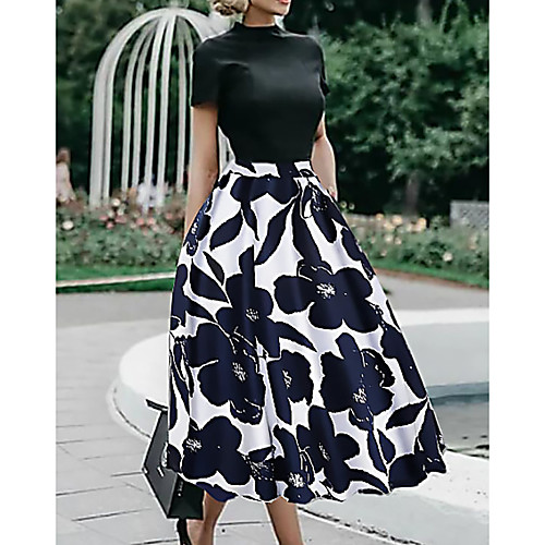 

Women's Floral Black Dress Elegant Summer A Line Floral M L