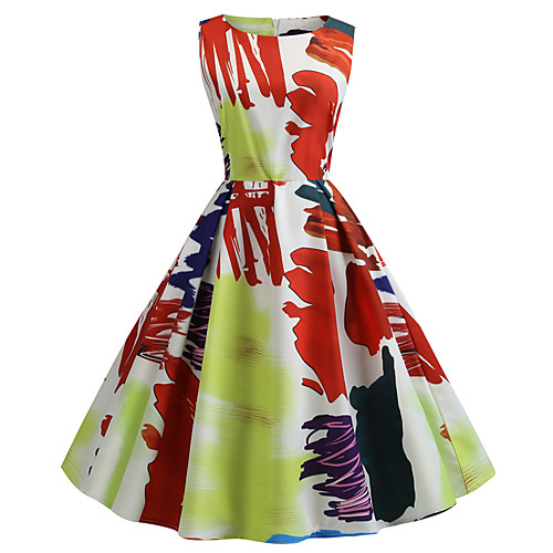 

Women's White Dress Vintage Street chic Spring & Summer Party Daily A Line Print Tie Dye Patchwork Print S M