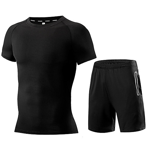 

Men's Patchwork Activewear Set Workout Outfits 2pcs Running Active Training Fitness Breathable Quick Dry Soft Sportswear Athletic Clothing Set Short Sleeve Activewear Stretchy Regular Fit