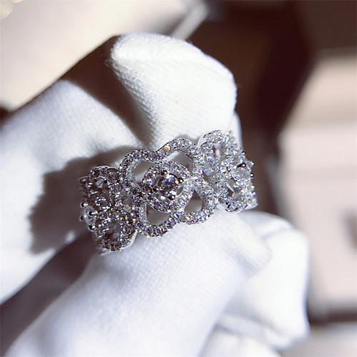 

Synthetic Diamond Ring Silver For Women's Artistic Luxury Elegant Iced Out Wedding Party Evening Formal High Quality Pave