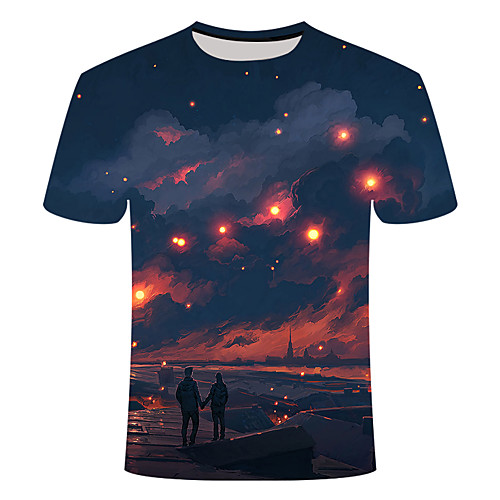 

Men's Daily Going out Basic T-shirt - 3D / Graphic / Scenery Print Dusty Blue