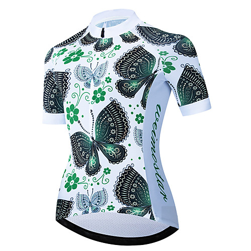 

21Grams Women's Short Sleeve Cycling Jersey 100% Polyester Green Butterfly Floral Botanical Bike Jersey Top Mountain Bike MTB Road Bike Cycling UV Resistant Breathable Quick Dry Sports Clothing