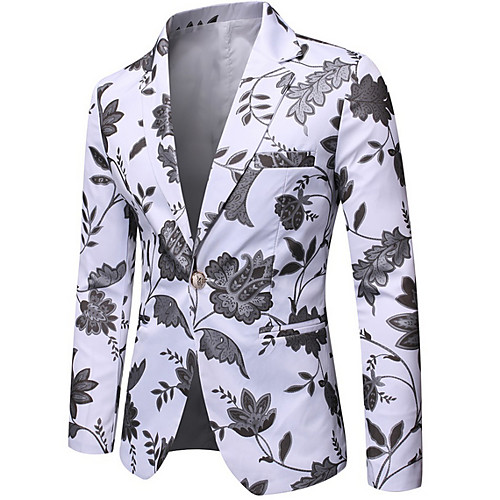 

Men's Blazer Notch Lapel Polyester White / Black / Navy Blue
