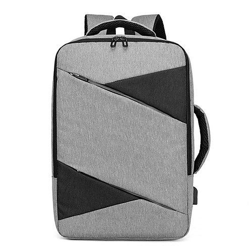 

Large Capacity Nylon Zipper Commuter Backpack Color Block Outdoor Black / Gray