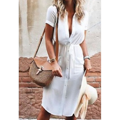 

Women's White Black Dress A Line Solid Color S M