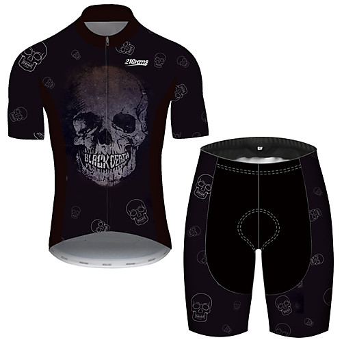 

21Grams Men's Short Sleeve Cycling Jersey with Shorts Black Patchwork Skull Bike Clothing Suit UV Resistant Breathable Quick Dry Sweat-wicking Sports Solid Color Mountain Bike MTB Road Bike Cycling