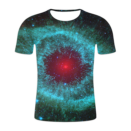 

Men's Plus Size Galaxy Color Block T-shirt Basic Exaggerated Daily Weekend Round Neck Rainbow / Short Sleeve