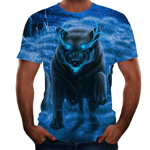 

Men's Going out Weekend Basic T-shirt - Color Block / 3D / Animal Blue