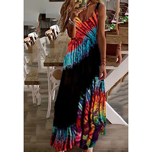 

Women's Maxi Rainbow Dress Elegant Street chic Spring & Summer Going out Casual / Daily A Line Color Block Strap M L