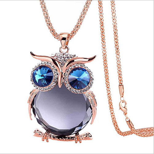 

Women's Blue Gray Cubic Zirconia Long Necklace Classic Owl Simple Classic Fashion Chrome Gold Blue Silver 80 cm Necklace Jewelry 1pc For Gift Daily Festival