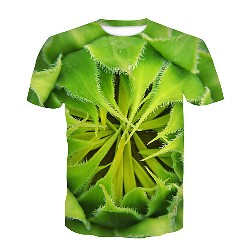 

Men's Daily Sports Basic T-shirt - Floral / Color Block / 3D Print Green