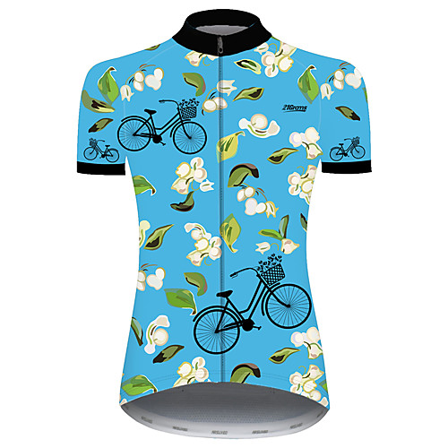 

21Grams Women's Short Sleeve Cycling Jersey Blue Floral Botanical Bike Jersey Top Mountain Bike MTB Road Bike Cycling UV Resistant Breathable Quick Dry Sports Clothing Apparel / Stretchy