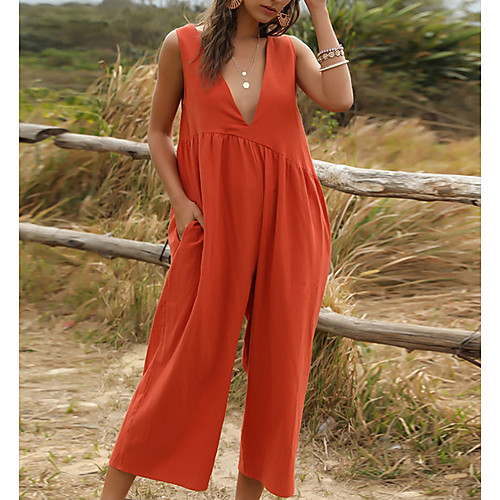 

Women's Red Blue Beige Jumpsuit Onesie, Solid Colored S M L