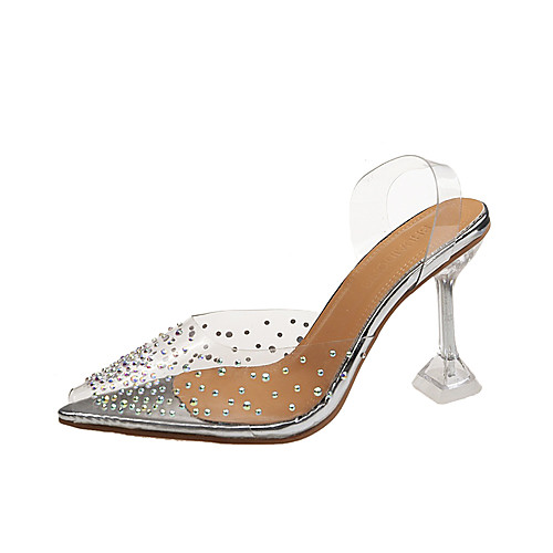 

Women's Heels Flared Heel Open Toe Rhinestone / Crystal / Sparkling Glitter PU Sweet / Minimalism Walking Shoes Spring & Summer / Fall & Winter Clear / Party & Evening