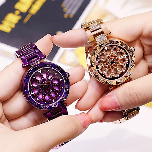 

Women's Digital Watch Synthetic Diamond Flower Skeleton Blue Gold Purple Stainless Steel Chinese Quartz Purple Gold Blue Water Resistant / Waterproof Diamond Hollow Engraving 30 m 1 set Analog One