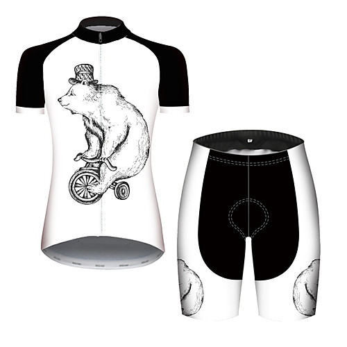 

21Grams Women's Short Sleeve Cycling Jersey with Shorts Black / White Animal Bear Bike Clothing Suit Breathable Quick Dry Ultraviolet Resistant Sweat-wicking Sports Solid Color Mountain Bike MTB Road