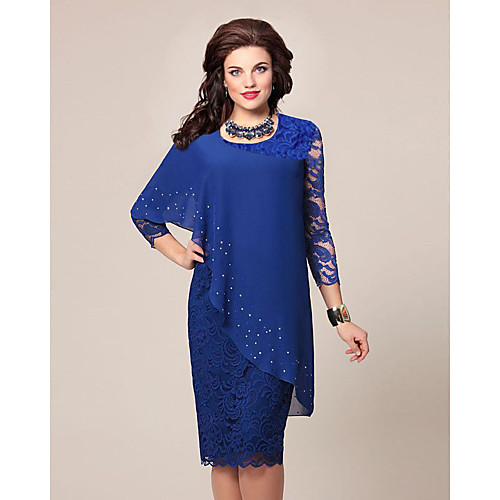 

Women's Plus Size Green Blue Dress For Mother / Mom Spring Going out Bodycon Solid Color Lace Chiffon Wrap S M