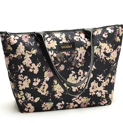 

Women's Zipper PU Top Handle Bag Floral Print Black