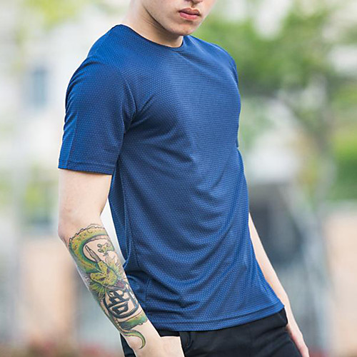 

Men's Stripe Hollow Out Running T-Shirt Workout Shirt Round Neck Running Active Training Walking Lightweight Breathable Quick Dry Sportswear Normal Tee / T-shirt Short Sleeve Activewear Stretchy