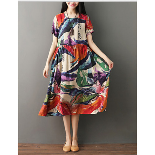 

Women's Red Blue Dress Loose Print M L
