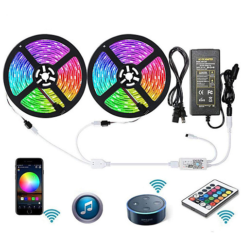 

ZDM WIFI Smart LED Strip Lights Kit 2 X 5M 5050 RGB Tape Light Work with Alexa Google Home WiFi Wireless Smart Phone Controlled LED Set 32.8ft 300 LEDs Rope Light Waterproof & 12V 6A Power Supply