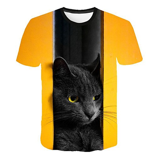 

Women's Daily Sports Basic / Street chic T-shirt - 3D / Animal Cat, Print Yellow