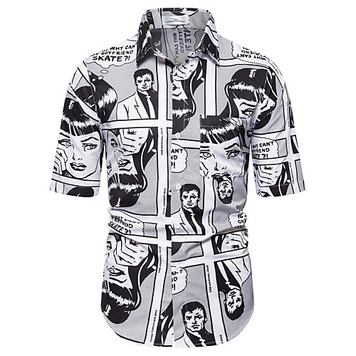 

Men's Geometric Scenery Print Slim Shirt Basic Holiday Classic Collar White / Short Sleeve