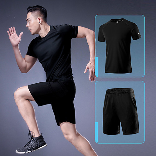 

Men's Activewear Set Workout Outfits 2pcs Running Active Training Fitness Breathable Quick Dry Soft Sportswear Athletic Clothing Set Short Sleeve Activewear Stretchy Regular Fit