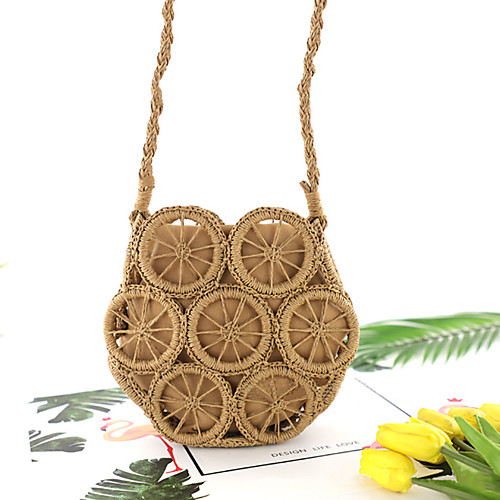 

Women's Hollow-out Straw Crossbody Bag Solid Color Brown / Beige
