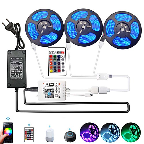 

3x5M Flexible LED Light Strips / RGB Strip Lights / Smart Lights 450 LEDs SMD5050 10mm 1 X 12V 5A Power Supply / WiFi Controller 1 set RGB Christmas / New Year's APP Control / Cuttable / Party