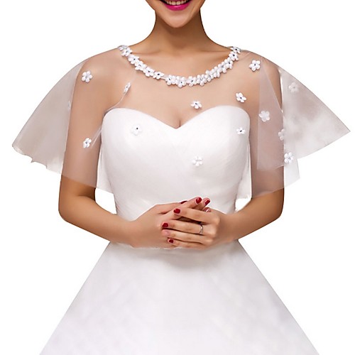 

Short Sleeve Collars Tulle Wedding Shawl & Wrap With Solid