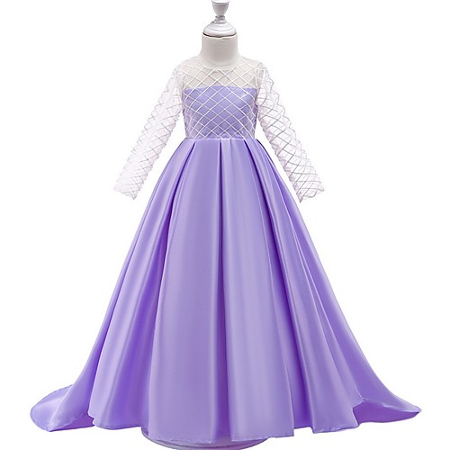 

A-Line Round Court Train Cotton Junior Bridesmaid Dress with Bow(s) / Pleats