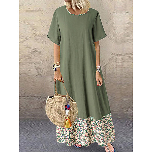 

Women's Khaki Green Dress Elegant Loose Floral Sequins Tassel Fringe L XL