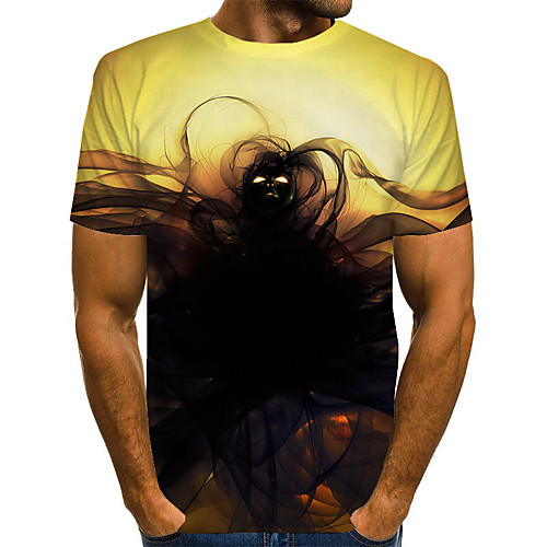 

Men's Daily Holiday Street chic / Exaggerated T-shirt - Color Block / 3D / Abstract Print Yellow