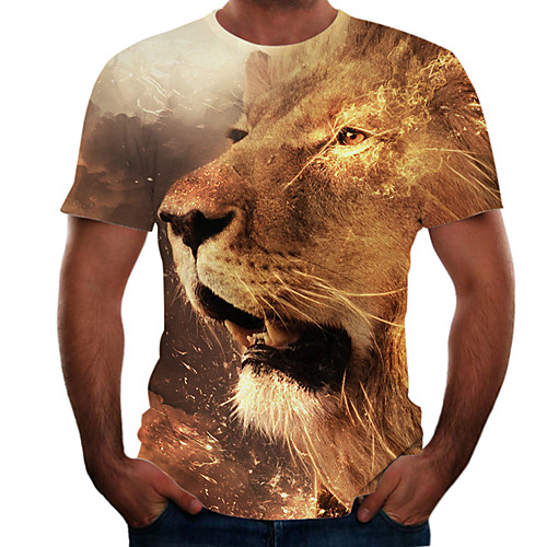 

Men's Going out Weekend Basic T-shirt - Color Block / 3D / Animal Brown