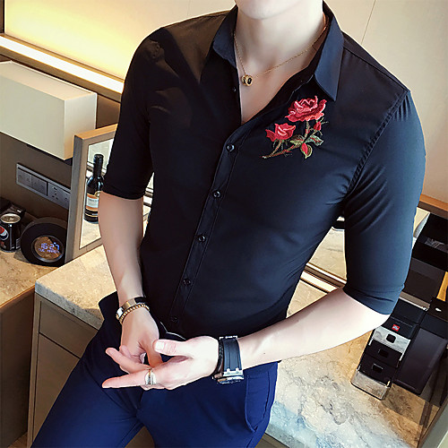 

Men's Daily Going out Basic / Elegant Shirt - Floral / Solid Colored White