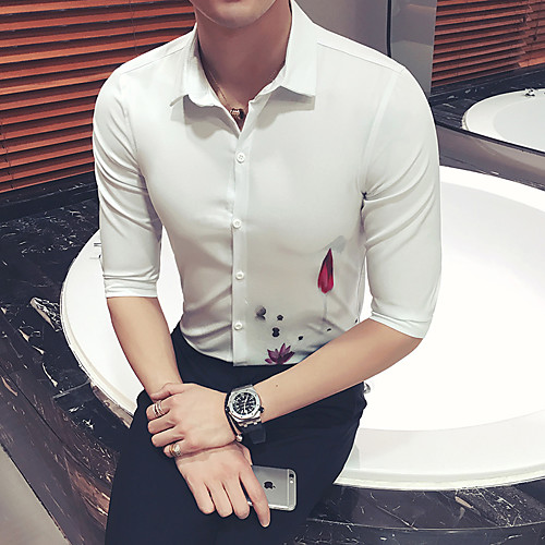 

Men's Daily Going out Basic / Elegant Shirt - Solid Colored White