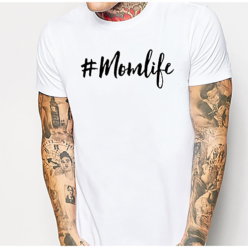 

Men's Daily Sports Business / Basic T-shirt - Solid Colored / Letter Black & White, Print White