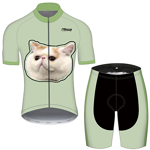 

21Grams Men's Short Sleeve Cycling Jersey with Shorts Black / Green Cat Animal Bike Clothing Suit UV Resistant Breathable Quick Dry Sweat-wicking Sports Cat Mountain Bike MTB Road Bike Cycling