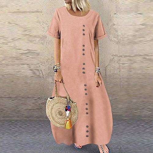 

Women's Blushing Pink Green Dress Vintage Style Casual Daily Swing Solid Color Basic M L