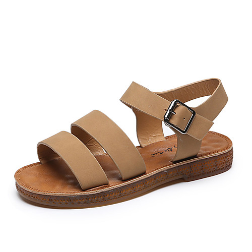 

Women's Sandals 2020 Flat Heel Open Toe PU Classic / Minimalism Spring & Fall / Spring & Summer Khaki / Black