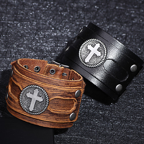 

Vintage Bracelet Leather Bracelet Bracelet Rivet Cross Punk European Trendy Rock Steampunk Leather Bracelet Jewelry Brown / Black For Halloween Party Evening Sport Birthday Festival