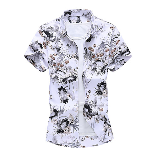 

Men's Plus Size Floral Shirt Elegant Holiday White / Short Sleeve