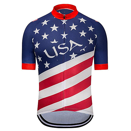 

21Grams Men's Short Sleeve Cycling Jersey RedBlue American / USA Stars National Flag Bike Jersey Top Mountain Bike MTB Road Bike Cycling UV Resistant Breathable Quick Dry Sports Clothing Apparel