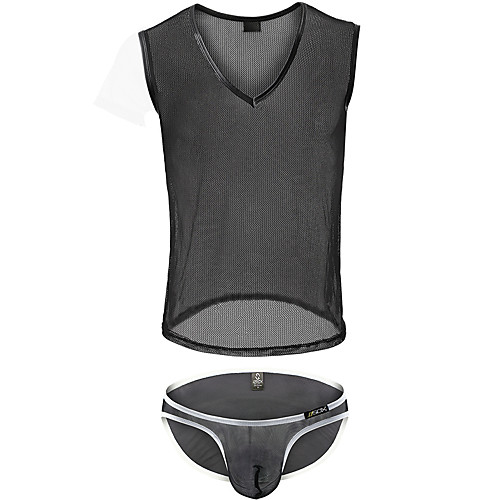

Men's Mesh Suits Nightwear Solid Colored Black M L XL